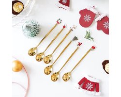 Sander Shop 6 stuks kerstspoons Kerstmis theelepels Kerstmis lepel set kerstservies Kerstmis bestek koffie lepel roestvrij staal kerstlepel Kerstmis bestek Kerstmis tafel decoratie goud