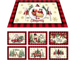 Sander Shop 6 stuks kersttafelplacemats, plastic wasbare rode en groene winter kerst vakantie placemats decoratie, 43 x 30 cm (17x12 inch) (kerst)