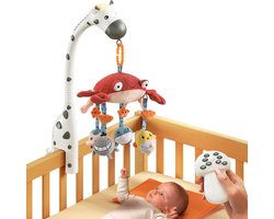 Sander Shop Baby muzikale wieg wieg mobiele afstandsbediening met spiegel zachte dieren opknoping speelgoed lichten slaapliedje roterende projector slapen, piano, natuurlijke muziek, auto off, dempen