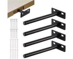 Sander Shop Drijvende plankbeugel, metalen stalen onzichtbare plankbeugels. De zwaar belastbare plankbeugels bieden ondersteuning voor verborgen houten planken, wandmontage en wanddecoratie, 4 stuks