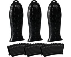 Sander Shop Gietijzeren koekenpan handvat, 6 stuks pot handvatten hittebestendig, gietijzeren pan handvathoezen, siliconen pan handvat hoeshoezen, siliconen handvat voor gietijzeren koekenpan,Zwart