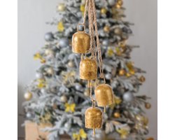 Sander Shop Gouden vintage bellen met hangend touw, decoratieve metalen koeienbellen voor bruiloften, feesten en kerstkransen, woonaccessoires