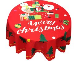 Sander Shop Kerst tafelkleed rond kerst tafelkleed wasbaar polyester sneeuwvlok tafelkleed kerst tafelkleed kerstfeest tafelkleed (rood)
