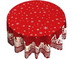 Sander Shop Kerst tafelkleed rond kerst tafelkleed wasbaar polyester sneeuwvlok tafelkleed kerst tafelkleed kerstfeest tafelkleed (rood A)
