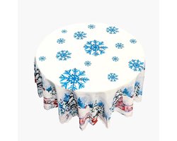 Sander Shop Kerst tafelkleed rond kerst tafelkleed wasbaar polyester sneeuwvlok tafelkleed Xmas tafelkleed kerstfeest tafelkleed (wit)