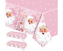 Sander Shop Kersttafelkleed, 2 stuks, 137 x 274 cm, groot roze rechthoekig tafelkleed voor Kerst, roze Kerstman, kerstdiner, Merry Christmas, voor feestdagen, kerstfeest benodigdheden-Roze Kerstman
