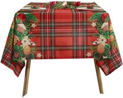 Sander Shop Kersttafelkleed, Vintage Kerstboomdecoratie Tafelkleed, Rechthoekig Rood Tafelkleed Sfeerdecoratie Tafel, Feesttafel Decoratie(Rood,140 * 100cm)