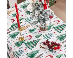 Sander Shop Kersttafelkleed, Vintage Kerstboomdecoratie Tafelkleed, Rechthoekig Rood Tafelkleed Sfeerdecoratie Tafel, Feesttafel Decoratie(Wit,140*260cm)