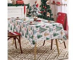 Sander Shop Kersttafelkleed, Vintage Kerstboomdecoratie Tafelkleed, Rechthoekig Rood Tafelkleed Sfeerdecoratie Tafel, Feesttafel Decoratie(Wit,140*360cm)