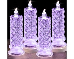 Sander Shop LED-kaarsen, 4-pack op batterijen werkende kaarsen met roze lichthalo, romantische vlamloze pijlerkaarsen voor Valentijnsdag Halloween-decoraties (paars, D 2,5 "x H 7,2")