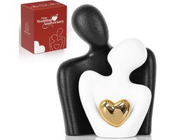 Sander Shop Mini-paar-standbeeld, TV-standaard, decoratieartikel voor woonkamer en slaapkamer, abstracte sculptuur, huisdecoratie, liefde, romantische cadeaus,12 cm / wit en zwart