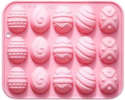 Sander Shop Pasen ei siliconen mal 15-holte 5 ontwerpen, bakgereedschap voor chocolade snoep taart decor, food grade easy release non-stick