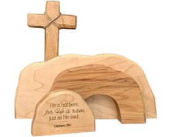 Sander Shop Pasen Opstanding Scène Ornamenten Jezus Kerststal Decoraties Pasen Scène Houten Tafel Decoratie Set Opstanding Scène Houten Ornamenten voor Thuis Tafeldecoratie Christelijke