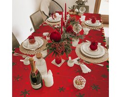 Sander Shop Plastic kersttafelkleden, 2 stuks, 137 cm x 274 cm, rood en goud tafelkleed voor Kerstmis, kerstcadeau, rechthoekig, waterdicht tafelhoes voor de feestdagen, familiediner, kerstfeestdecoraties-Vrolijk kerstfeest