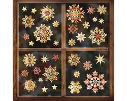 Sander Shop Raamstickers, gouden sneeuwvlokken, raamafbeeldingen, Kerstmis, zelfklevend, afneembare raamdecoratie, statisch hechtende stickers voor ramen, vitrine, deuren, etalages, winter, kerstdecoratie
