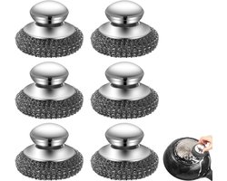 Sander Shop Set van 6 roestvrijstalen spiralen, staalwol schuurspons, stalen spons met roestvrijstalen handgreep, ideaal voor hardnekkig vuil in potten en pannen, van roestvrij gerecycled roestvrij staal