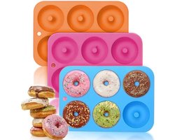 Sander Shop Siliconen bakvormen, bakvorm, donuts, bakvorm, 3 stuks, 6 holtes, anti-aanbaklaag, vaatwasmachinebestendig, voor bakliefhebbers van bakken, koekjes, bagel, muffins (roze, oranje, blauw)