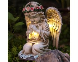 Sander Shop Solar engel tuinfiguren, zonne-lantaarn, tuinfiguren, cadeaus voor vrouwen, grafdecoratie, weerbestendig, begraafplaats, tuindecoratie, sprookjes-engel, sculptuur, decoratie, gazon