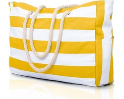 Sander Shop Strandtas, strepen, tote bag, badtas, waterdicht, strandtas, groot, met ritssluiting, shopper, tas, strandtas, XXL, familie, boodschappentas, schoudertas, universiteit, reistas, reistas（geel）