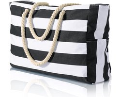 Sander Shop Strandtas, strepen, tote bag, badtas, waterdicht, strandtas, groot, met ritssluiting, shopper, tas, strandtas, XXL, familie, boodschappentas, schoudertas, universiteit, reistas, reistas（zwart）
