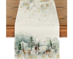 Sander Shop Tafelloper met rendier, kerstboom, wasbaar, modern, keuken, eettafel, decoratie voor binnen en buiten, woonkamerdecoratie, 33 x 140 cm