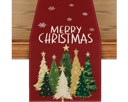 Sander Shop Tafelloper met rode bomen en sterren, vrolijk kerstfeest, winter, keuken, tafel, decoratie, vakantie, feest, decoratie, 33 x 120 cm