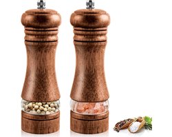 Sander Shop Zout- en pepermolenset, premium houten pepermolen met kruidenmolen, handmatige zoutmolen met instelbare keramische maalwerk, gemakkelijk te vullen en navulbaar (2 stuks)