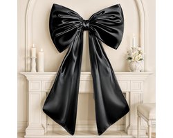 Sander Shop Zwarte strikdecoratie, 40 x 24 inch grote zwarte strik als decoratie voor een achtergrond, verjaardag, bruiloft, bruid, enorme satijnen lint, hangende wanddecoratie voor haar (satijn, interne stabiliteitslaag)