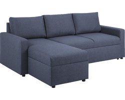 Sander slaapbank met chaise longue, opbergruimte en uittrek blauw.