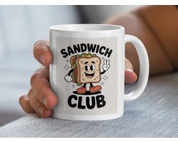Sandwich Club Mok, Retro Cartoon Eten Mok, Grappige Voedsel Mok, Schattige Eten Illustratie, Leuke Mok