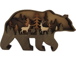 Sanfly 1 piece wooden bear wall art decorations trees and mountains decor for cabin log farm forest wild animals ornaments for living room bedroom nursery