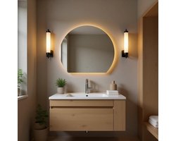 Saniclass Aura Badkamerpiegel - 100x85cm - halfrond - horizontaal / verticaal - indirecte LED verlichting - spiegelverwarming - Infrarood