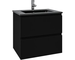 Saniclass Chaci Badkamermeubelset - 100x45x55cm - keramische wastafel mat zwart - 1 wasbak - 1 kraangat - 2 lades - mat zwart