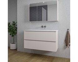 Saniclass Chaci Badkamermeubelset - 100x46x55cm - keramische wastafel wit - 1 wasbak - zonder kraangaten - 2 lades - spiegelkast - mat cotton (beige)