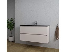 Saniclass Chaci Badkamermeubelset - 100x46x55cm - keramische wastafel zwart - 1 wasbak - 1 kraangat - 2 lades - mat cotton (beige)