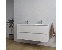 Saniclass Chaci Badkamermeubelset - 120x46x55cm - keramische wastafel wit - 2 ovale wasbakken - 2 kraangaten - 2 lades - mat wit