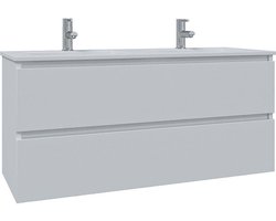 Saniclass Chaci Badkamermeubelset - 120x46x55cm - keramische wastafel wit - 2 wasbakken - 2 kraangaten - 2 lades - mat wit