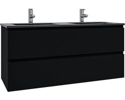 Saniclass Chaci Badkamermeubelset - 120x46x55cm - keramische wastafel zwart - 2 wasbakken - 2 kraangaten - 2 lades - mat zwart