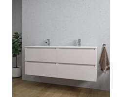 Saniclass Chaci Badkamermeubelset - 140x46x55cm - 4 lades - keramische wastafel wit - 2 wasbakken - 2 kraangaten - mat cotton (beige)