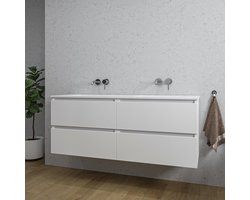 Saniclass Chaci Badkamermeubelset - 140x46x55cm - 4 lades - keramische wastafel wit - 2 wasbakken - zonder kraangaten - mat wit