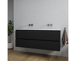 Saniclass Chaci Badkamermeubelset - 140x46x55cm - 4 lades - keramische wastafel wit - 2 wasbakken - zonder kraangaten - mat zwart