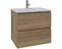 Saniclass Chaci Badkamermeubelset - 60x46x55cm - keramische wastafel wit - 1 wasbak - 1 kraangat - 2 lades - eiken