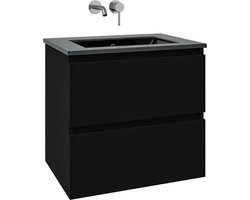 Saniclass Chaci Badkamermeubelset - 80x45x55cm - keramische wastafel mat zwart - 1 wasbak - zonder kraangat - 2 lades - mat zwart