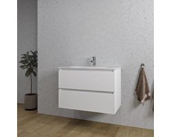 Saniclass Chaci Badkamermeubelset - 80x46x55cm - keramische wastafel wit - 1 ovale wasbak - 1 kraangat - 2 lades - mat wit