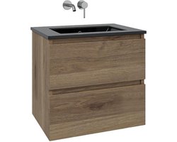 Saniclass Chaci Badkamermeubelset - 80x46x55cm - keramische wastafel zwart - 1 wasbak - zonder kraangat - 2 lades - eiken