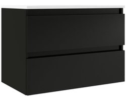 Saniclass Chaci Badkameronderkast - 80cm - 2 lades - greeploos - mat zwart