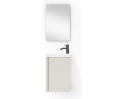 Saniclass Chaci Fonteinkastset - 40x55cm - 1 deur - keramische fonteinwastafel - met rechthoekige spiegel - mat cotton (beige)