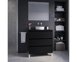 Saniclass Chaci PLUS Badkamermeubelset - 80x86x46cm - waskom - topblad - 3 lades - mat zwart