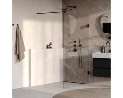 Saniclass Create inloopdouche 120x200cm profielloos met antikalk en 8mm veiligheidsglas zwart mat