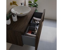 Saniclass Holz Frame Badkamermeubelset - 100x45x40cm - 1 lade - 1 wasbak - 1 kraangat - overloop - Eiken charcoal